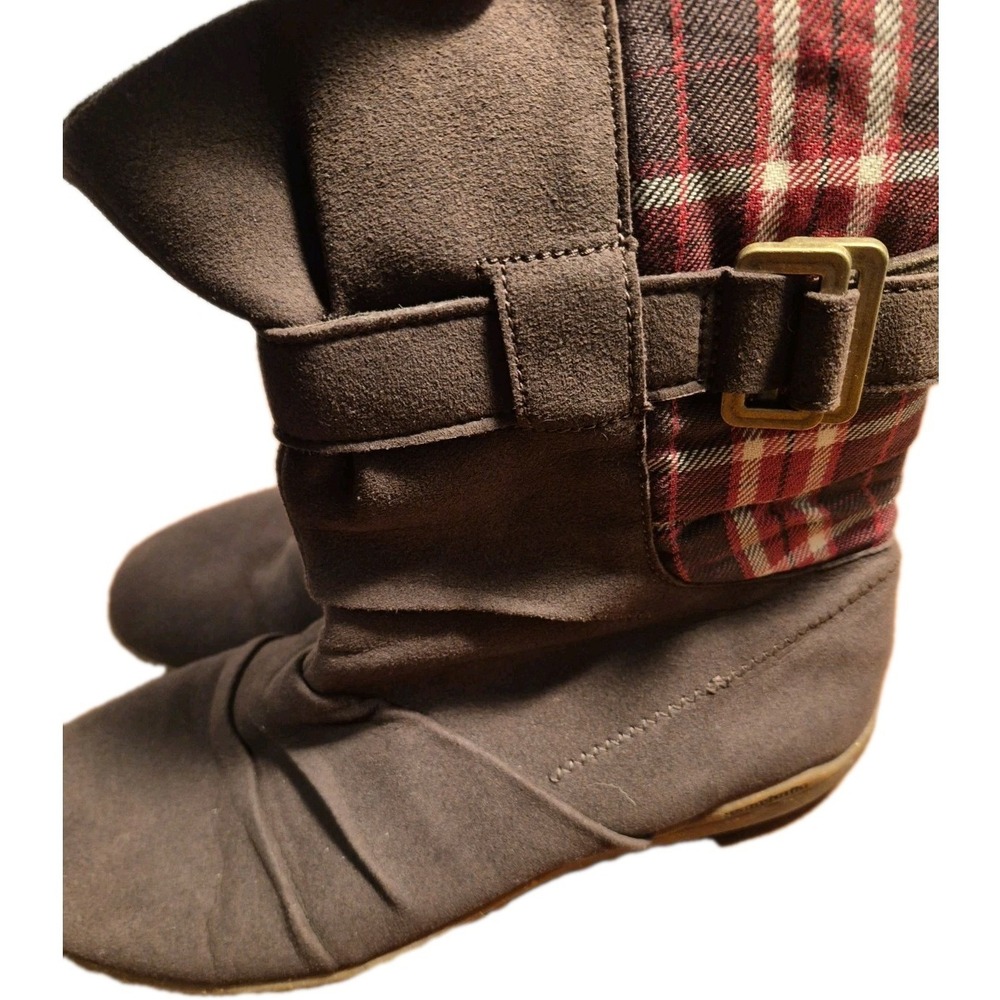 Patagonia Kula Plaid Women's 10.5 Ankle Boots Suede Espresso Buckle Zip Rare